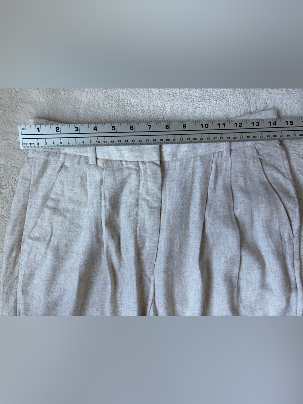 Abercrombie & Fitch Curve Love Wide Leg Light Beige Linen Blend Trousers Size 28 - Picture 5 of 9